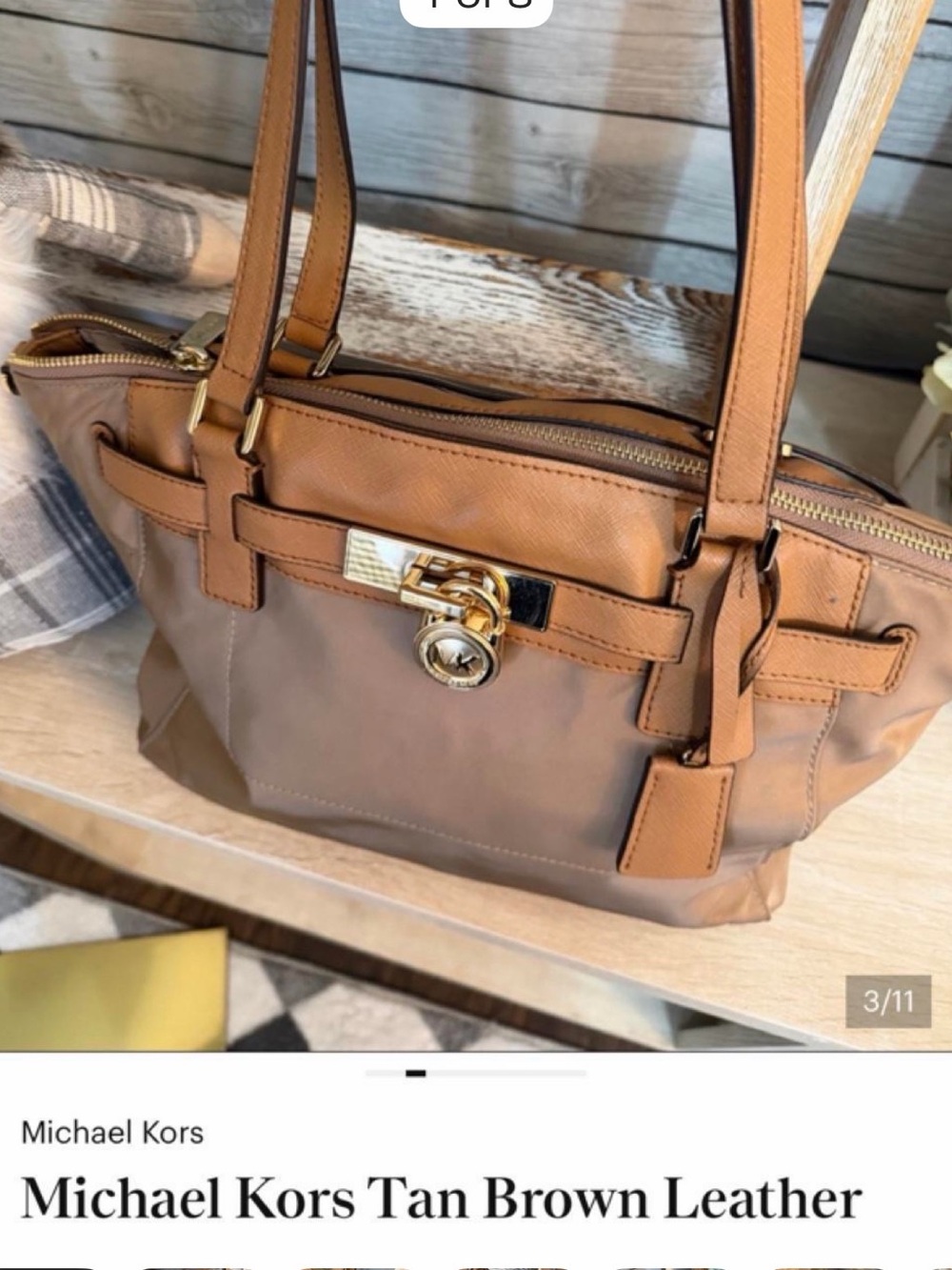 Michael Kors Tan Canvas type tote.